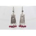 Earrings silver 925 sterling dangle drop god ganesha red ruby stone C 427